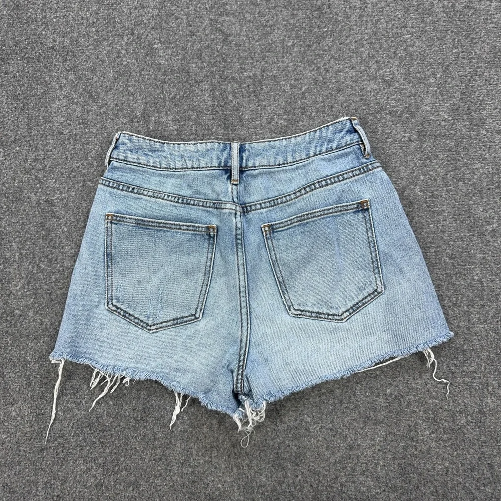 PacSun Mom Shorts Womens 26 Blue Denim Distressed Cutoff Fringe 3 Inseam Casual